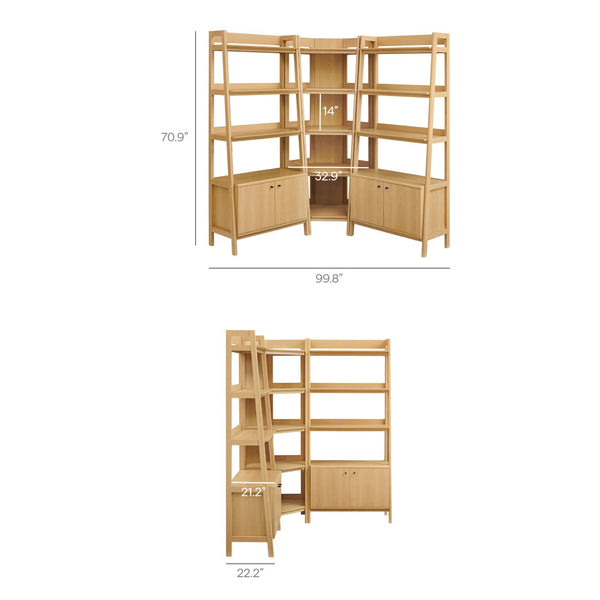 Modway Furniture Bixby 3-Piece Corner Bookshelf Set - Modern Open Shelving & Cabinets for Stylish Home Organization Oak EEI-7471-OAK