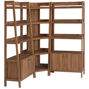 Modway Furniture Bixby 3-Piece Corner Bookshelf Set - Modern Open Shelving & Cabinets for Stylish Home Organization Walnut EEI-7471-WAL