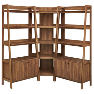 Modway Furniture Bixby 3-Piece Corner Bookshelf Set - Modern Open Shelving & Cabinets for Stylish Home Organization Walnut EEI-7471-WAL