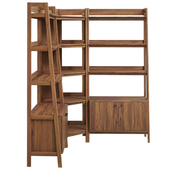 Modway Furniture Bixby 3-Piece Corner Bookshelf Set - Modern Open Shelving & Cabinets for Stylish Home Organization Walnut EEI-7471-WAL