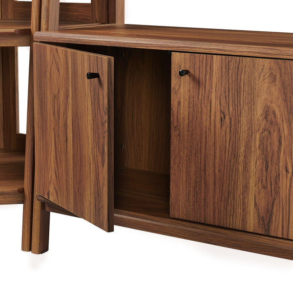 Modway Furniture Bixby 3-Piece Corner Bookshelf Set - Modern Open Shelving & Cabinets for Stylish Home Organization Walnut EEI-7471-WAL