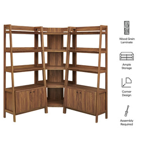 Modway Furniture Bixby 3-Piece Corner Bookshelf Set - Modern Open Shelving & Cabinets for Stylish Home Organization Walnut EEI-7471-WAL