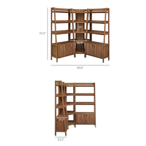 Modway Furniture Bixby 3-Piece Corner Bookshelf Set - Modern Open Shelving & Cabinets for Stylish Home Organization Walnut EEI-7471-WAL