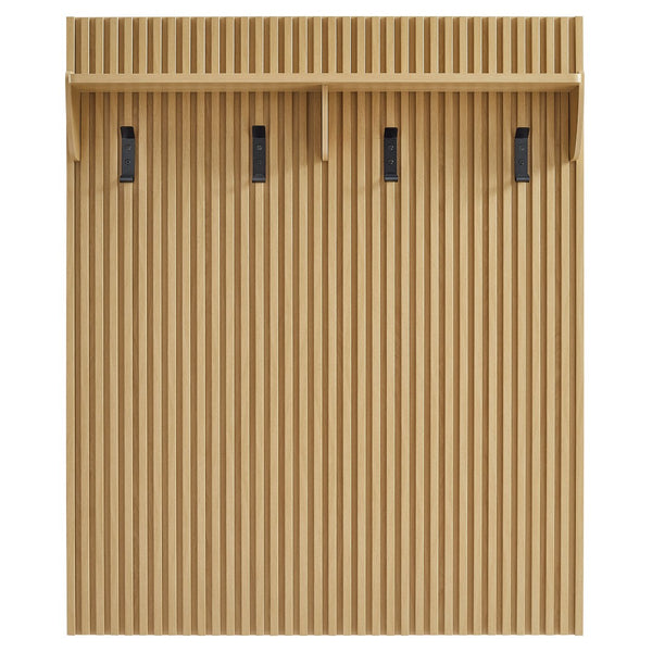 Modway Furniture Render Fluted Coat Rack Panel with Shelf - Stylish Mid-Century Wall-Mounted Storage Solution Light Oak EEI-7472-OAK