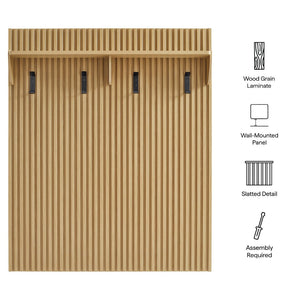 Modway Furniture Render Fluted Coat Rack Panel with Shelf - Stylish Mid-Century Wall-Mounted Storage Solution Light Oak EEI-7472-OAK