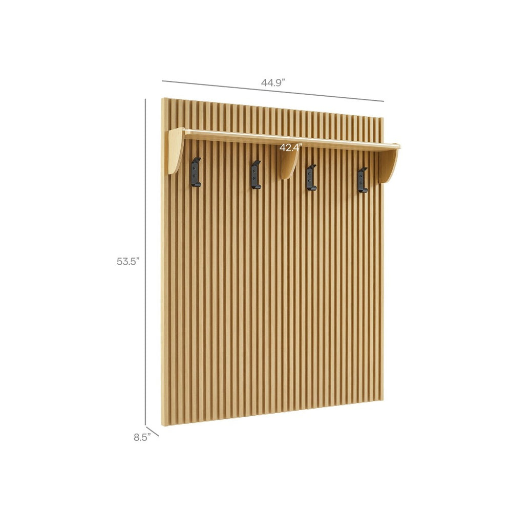 Modway Furniture Render Fluted Coat Rack Panel with Shelf - Stylish Mid-Century Wall-Mounted Storage Solution Light Oak EEI-7472-OAK