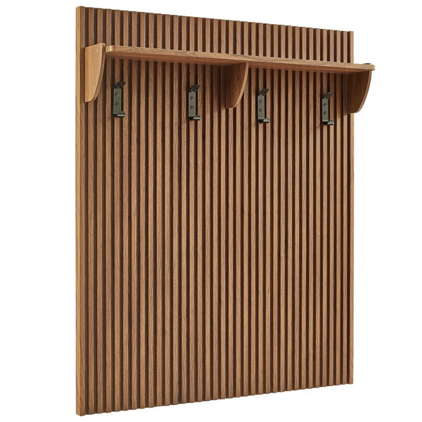 Modway Furniture Render Fluted Coat Rack Panel with Shelf - Stylish Mid-Century Wall-Mounted Storage Solution Walnut EEI-7472-WAL