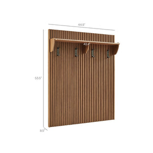 Modway Furniture Render Fluted Coat Rack Panel with Shelf - Stylish Mid-Century Wall-Mounted Storage Solution Walnut EEI-7472-WAL
