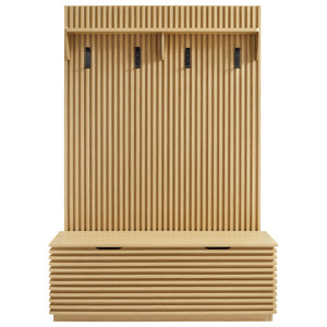 Modway Furniture Render Fluted 3-in-1 Hall Tree with Stylish Storage Bench and Coat Rack for Organized Entryways Oak EEI-7473-OAK