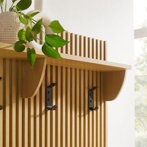 Modway Furniture Render Fluted 3-in-1 Hall Tree with Stylish Storage Bench and Coat Rack for Organized Entryways Oak EEI-7473-OAK