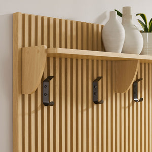 Modway Furniture Soma Fluted 3-in-1 Hall Tree with Storage Bench and Coat Rack for Stylish Entryway Organization Light Oak EEI-7474-OAK