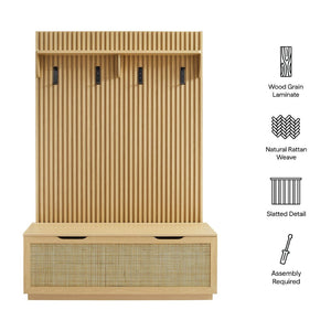 Modway Furniture Soma Fluted 3-in-1 Hall Tree with Storage Bench and Coat Rack for Stylish Entryway Organization Light Oak EEI-7474-OAK