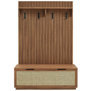 Modway Furniture Soma Fluted 3-in-1 Hall Tree with Storage Bench and Coat Rack for Stylish Entryway Organization Walnut EEI-7474-WAL