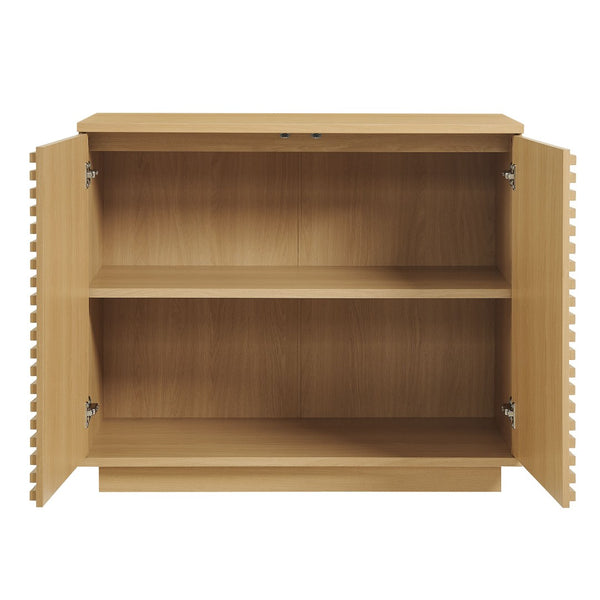 Modway Furniture Render 2-Door Fluted Accent Cabinet - Mid-Century Modern Storage Solution for Stylish Interiors Oak EEI-7476-OAK