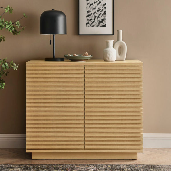 Modway Furniture Render 2-Door Fluted Accent Cabinet - Mid-Century Modern Storage Solution for Stylish Interiors Oak EEI-7476-OAK