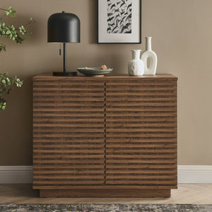 Modway Furniture Render 2-Door Fluted Accent Cabinet - Mid-Century Modern Storage Solution for Stylish Interiors Walnut EEI-7476-WAL