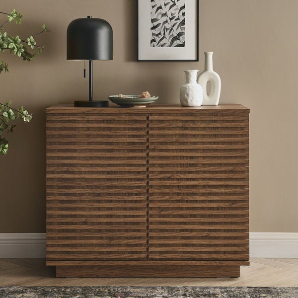 Modway Furniture Render 2-Door Fluted Accent Cabinet - Mid-Century Modern Storage Solution for Stylish Interiors Walnut EEI-7476-WAL