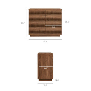 Modway Furniture Render 2-Door Fluted Accent Cabinet - Mid-Century Modern Storage Solution for Stylish Interiors Walnut EEI-7476-WAL