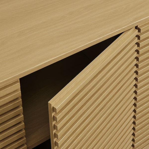 Modway Furniture Render 4-Door Fluted Sideboard Cabinet - Elegant Mid-Century Buffet or TV Console for Modern Spaces Oak EEI-7477-OAK