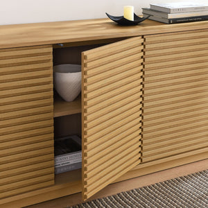 Modway Furniture Render 4-Door Fluted Sideboard Cabinet - Elegant Mid-Century Buffet or TV Console for Modern Spaces Oak EEI-7477-OAK