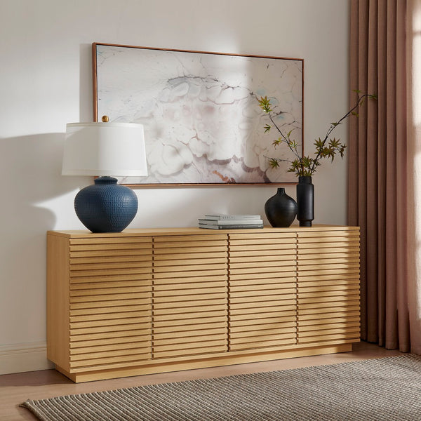 Modway Furniture Render 4-Door Fluted Sideboard Cabinet - Elegant Mid-Century Buffet or TV Console for Modern Spaces Oak EEI-7477-OAK