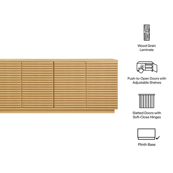 Modway Furniture Render 4-Door Fluted Sideboard Cabinet - Elegant Mid-Century Buffet or TV Console for Modern Spaces Oak EEI-7477-OAK