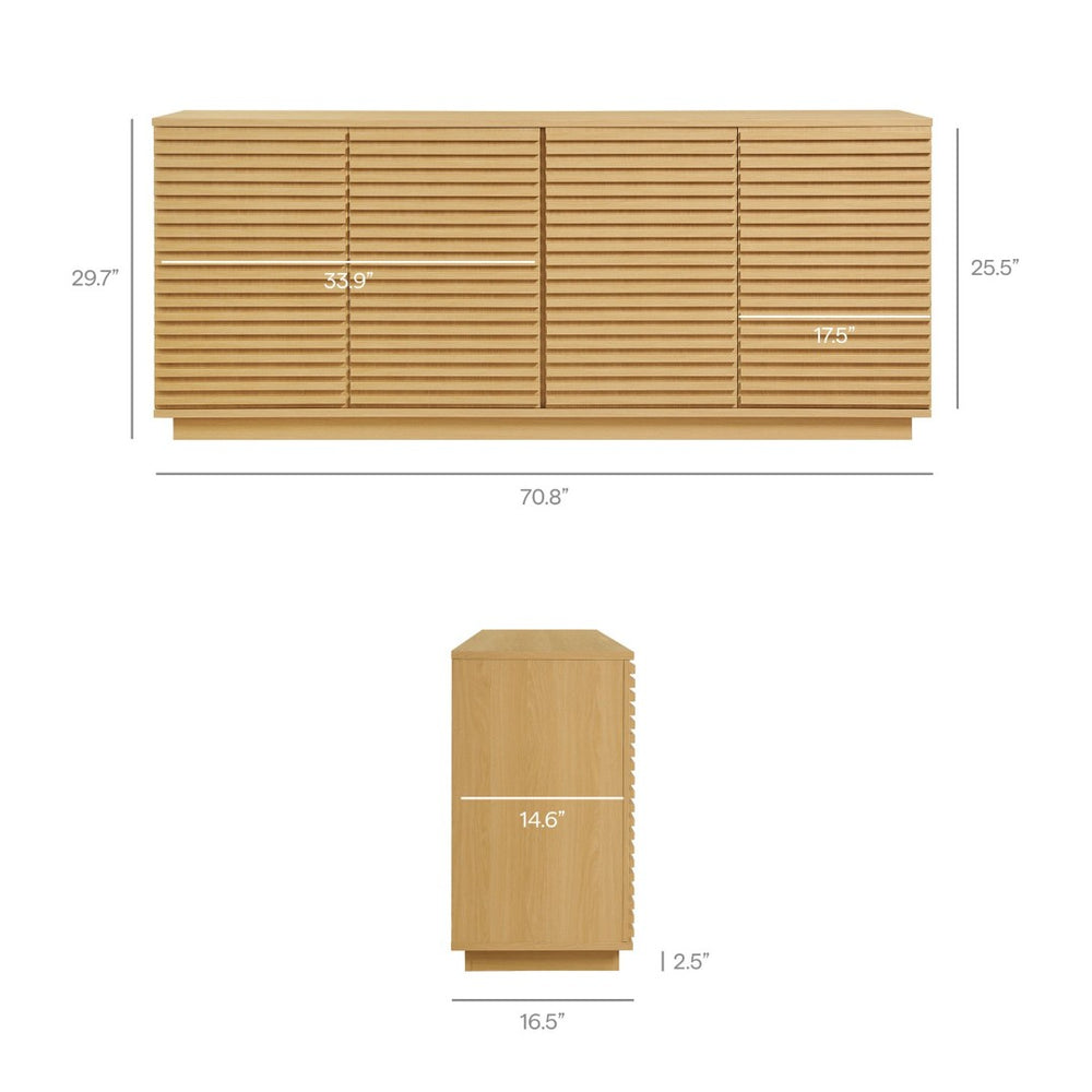 Modway Furniture Render 4-Door Fluted Sideboard Cabinet - Elegant Mid-Century Buffet or TV Console for Modern Spaces Oak EEI-7477-OAK