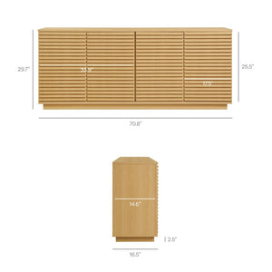 Modway Furniture Render 4-Door Fluted Sideboard Cabinet - Elegant Mid-Century Buffet or TV Console for Modern Spaces Oak EEI-7477-OAK