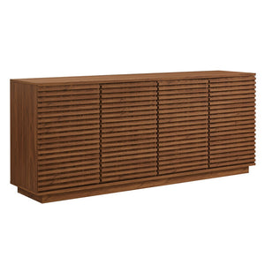 Modway Furniture Render 4-Door Fluted Sideboard Cabinet - Elegant Mid-Century Buffet or TV Console for Modern Spaces Walnut EEI-7477-WAL