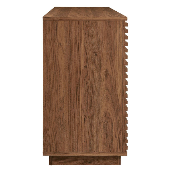 Modway Furniture Render 4-Door Fluted Sideboard Cabinet - Elegant Mid-Century Buffet or TV Console for Modern Spaces Walnut EEI-7477-WAL