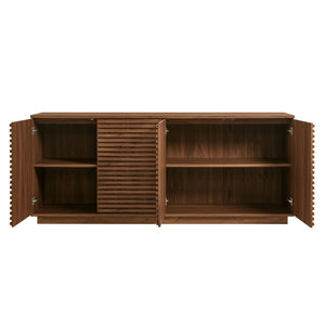 Modway Furniture Render 4-Door Fluted Sideboard Cabinet - Elegant Mid-Century Buffet or TV Console for Modern Spaces Walnut EEI-7477-WAL