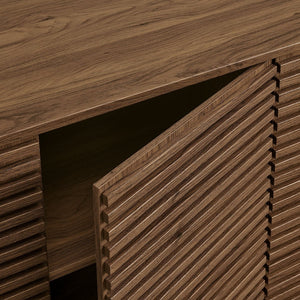 Modway Furniture Render 4-Door Fluted Sideboard Cabinet - Elegant Mid-Century Buffet or TV Console for Modern Spaces Walnut EEI-7477-WAL