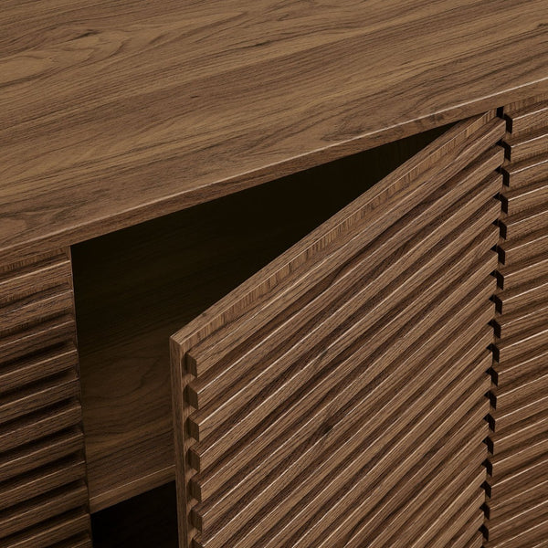 Modway Furniture Render 4-Door Fluted Sideboard Cabinet - Elegant Mid-Century Buffet or TV Console for Modern Spaces Walnut EEI-7477-WAL