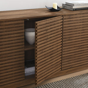 Modway Furniture Render 4-Door Fluted Sideboard Cabinet - Elegant Mid-Century Buffet or TV Console for Modern Spaces Walnut EEI-7477-WAL