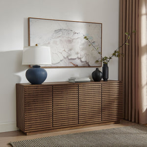 Modway Furniture Render 4-Door Fluted Sideboard Cabinet - Elegant Mid-Century Buffet or TV Console for Modern Spaces Walnut EEI-7477-WAL