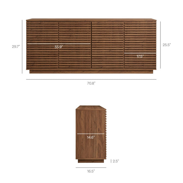 Modway Furniture Render 4-Door Fluted Sideboard Cabinet - Elegant Mid-Century Buffet or TV Console for Modern Spaces Walnut EEI-7477-WAL