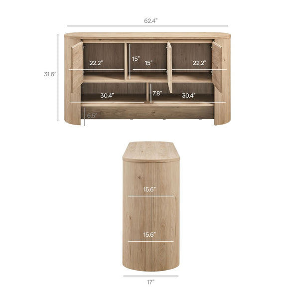 Modway Furniture Duval 62 Inch Oval Sideboard - Modern Storage Solution for Dining, Living, or Entryway Spaces Light Oak EEI-7478-LOA