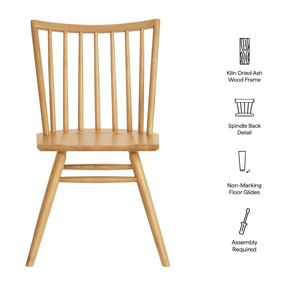 Modway Furniture Alvar Spindle Back Solid Wood Dining Chairs Scandinavian Mid-century Set for Two Ash EEI-7482-ASH