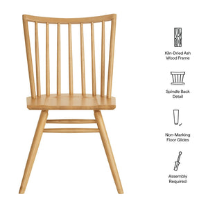 Modway Furniture Alvar Spindle Back Solid Wood Dining Chairs Scandinavian Mid-century Set for Two Ash EEI-7482-ASH