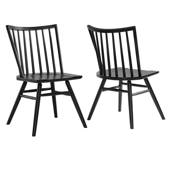 Modway Furniture Alvar Spindle Back Solid Wood Dining Chairs Scandinavian Mid-century Set for Two Black EEI-7482-BLK