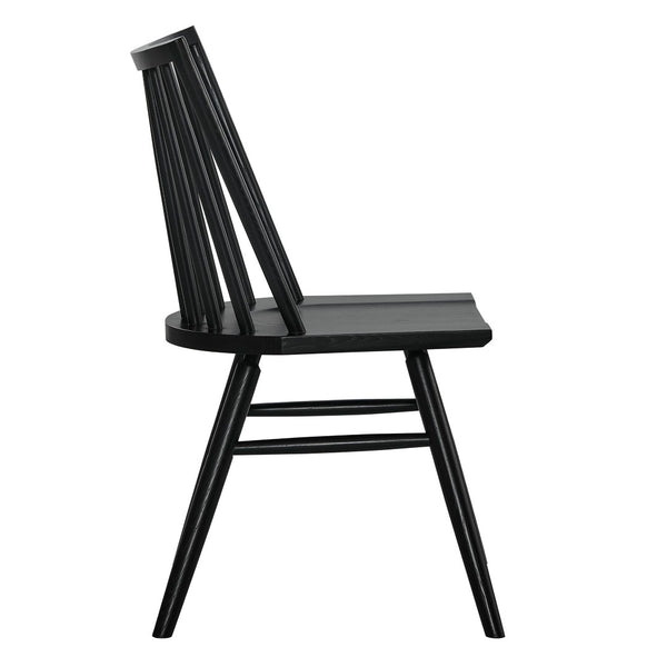 Modway Furniture Alvar Spindle Back Solid Wood Dining Chairs Scandinavian Mid-century Set for Two Black EEI-7482-BLK