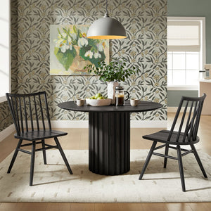 Modway Furniture Alvar Spindle Back Solid Wood Dining Chairs Scandinavian Mid-century Set for Two Black EEI-7482-BLK