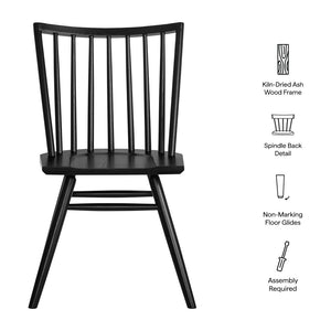 Modway Furniture Alvar Spindle Back Solid Wood Dining Chairs Scandinavian Mid-century Set for Two Black EEI-7482-BLK
