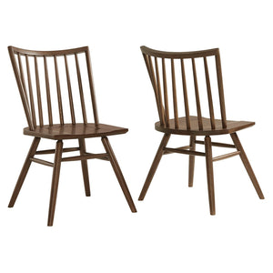 Modway Furniture Alvar Spindle Back Solid Wood Dining Chairs Scandinavian Mid-century Set for Two Walnut EEI-7482-WAL