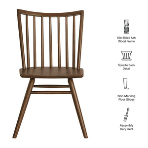 Modway Furniture Alvar Spindle Back Solid Wood Dining Chairs Scandinavian Mid-century Set for Two Walnut EEI-7482-WAL