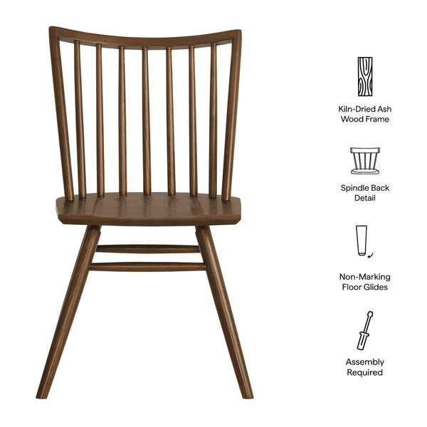 Modway Furniture Alvar Spindle Back Solid Wood Dining Chairs Scandinavian Mid-century Set for Two Walnut EEI-7482-WAL