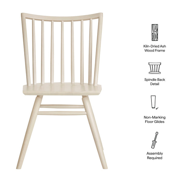 Modway Furniture Alvar Spindle Back Solid Wood Dining Chairs Scandinavian Mid-century Set for Two White Wash EEI-7482-WWA