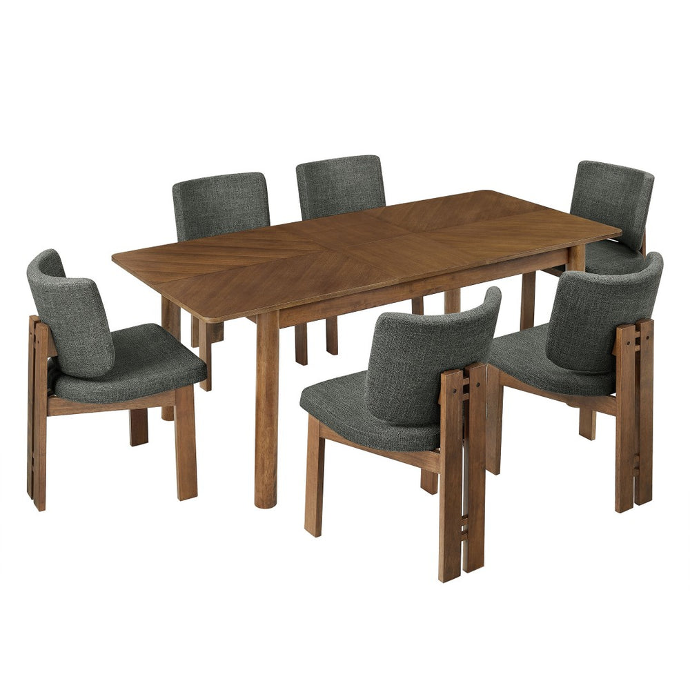 Modway Furniture Alba 7-Piece Dining Set with Extendable Table and Upholstered Chairs for Modern Farmhouse Style Walnut Charcoal EEI-7483-WAL-CHA