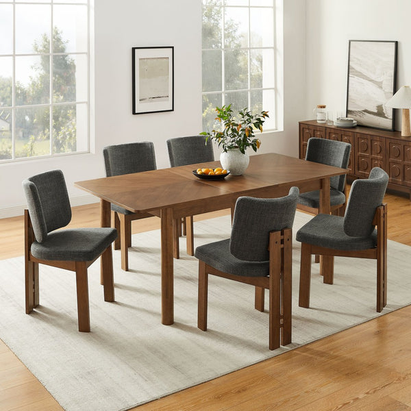 Modway Furniture Alba 7-Piece Dining Set with Extendable Table and Upholstered Chairs for Modern Farmhouse Style Walnut Charcoal EEI-7483-WAL-CHA