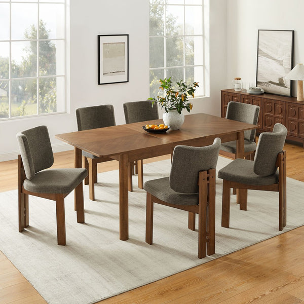 Modway Furniture Alba 7-Piece Dining Set with Extendable Table and Upholstered Chairs for Modern Farmhouse Style Walnut Taupe EEI-7483-WAL-TAU